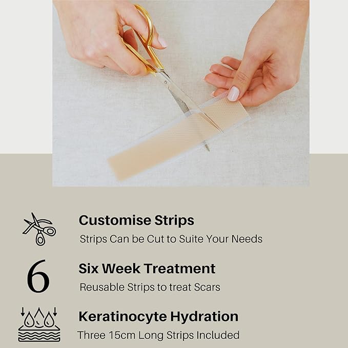 Scar Erase. Medical Grade Silicone Scar Sheet Treatment, Soften and Flattens Scars Resulting from Surgery, Injury, Burns, C-Section and More, Silicone Scar Strips (3cm x 15cm), 6 Week Treatment